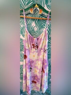 Lunch Box Lavender Floral A Goofy Movie w/ Max & Roxanne print Slip dress Sz M